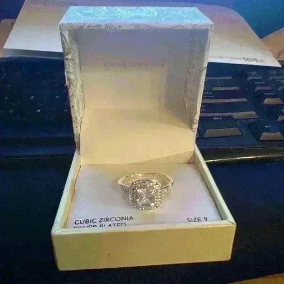 Charter Club Double Halo Crystal Center Ring New size 9 - Picture 3 of 8